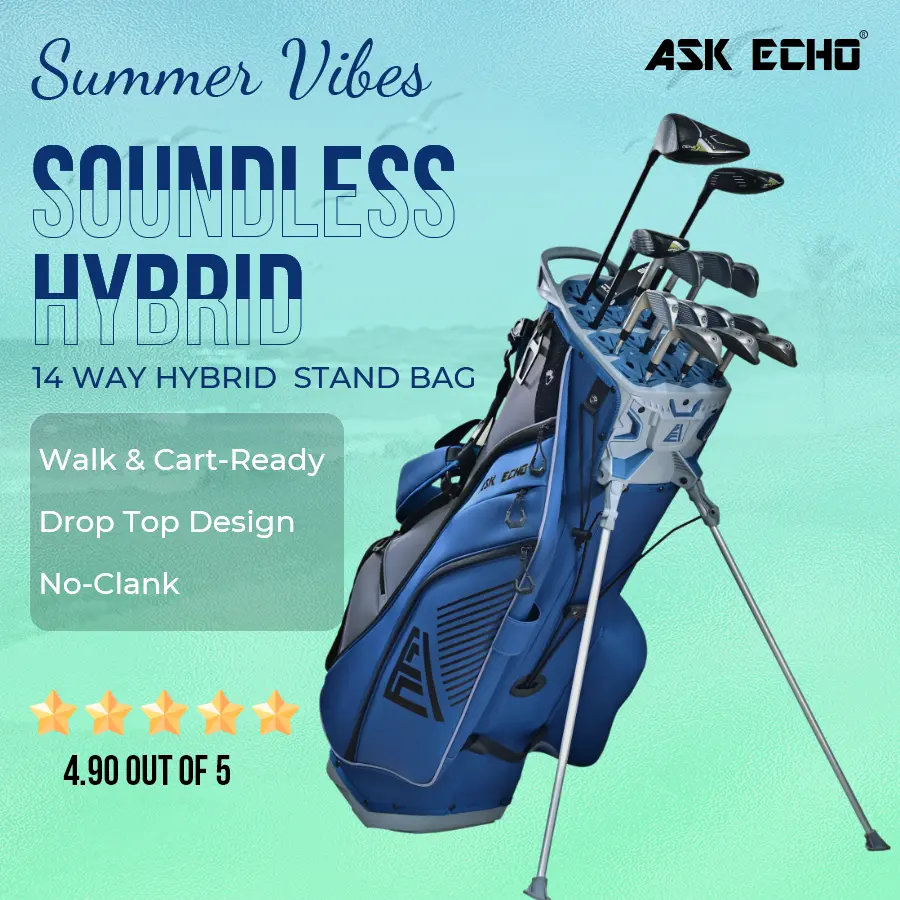 Ask Echo Golf Soundless Hybrid Stand Bag - NavyGrey, Durable & Lightweight Option for Golf Clubs, Durable Golf Club Bags