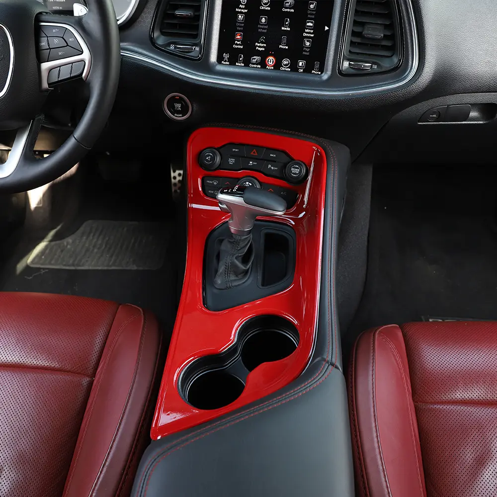 High-Quality ABS Gear Shift Panel Cover Trim for Dodge Challenger 2015+, Vehicle Interior Sticker with UV Scratch-Res. Polyurethane Gloss Coating, Laser Cut Fit, Easy DIY Installation Decoration, Father's Day Gift, Dashboard Decor