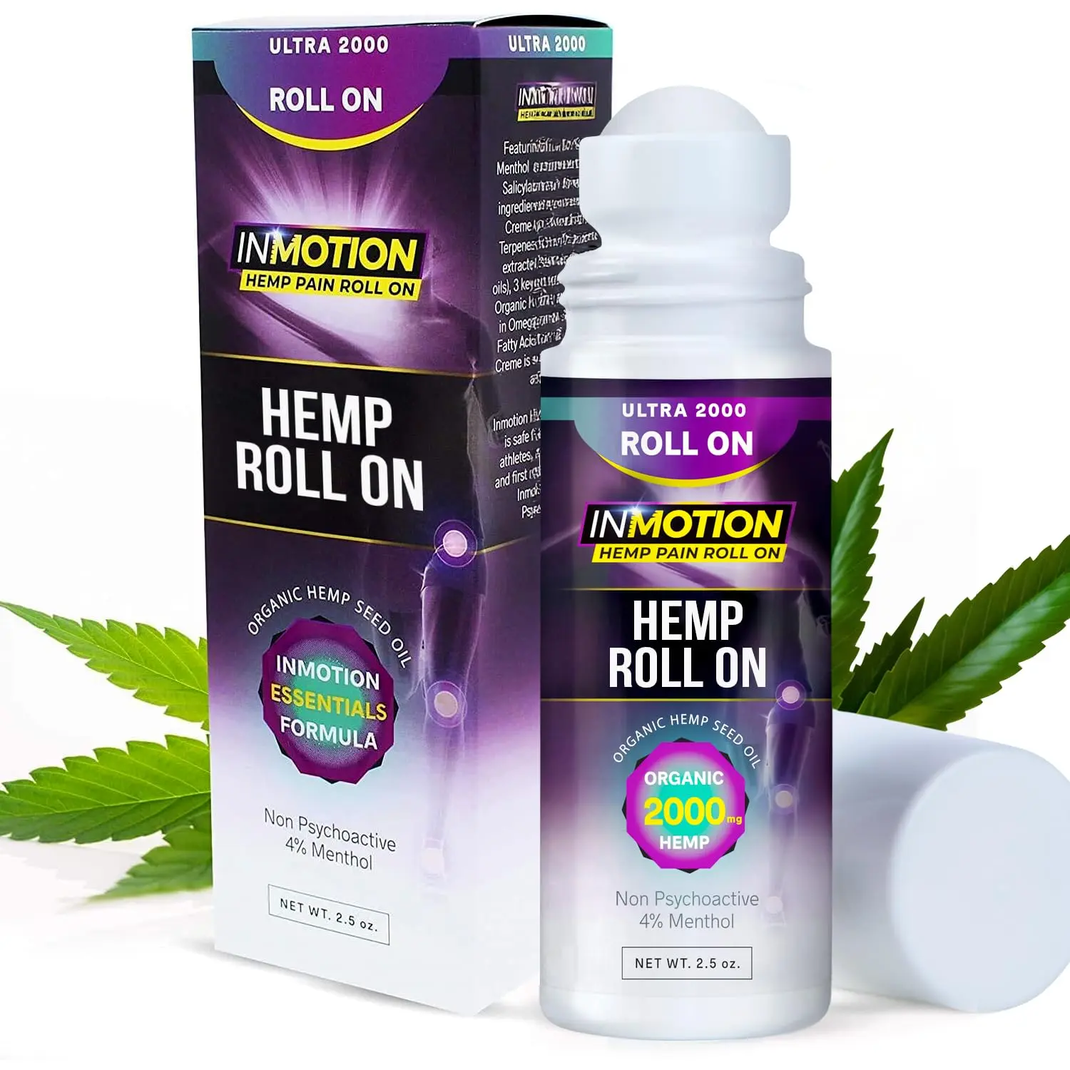 Inmotion Hemp Fast Acting Pain Relief Roll On - Ultra Strength & Long Lasting for Joints, Muscles, and Back
