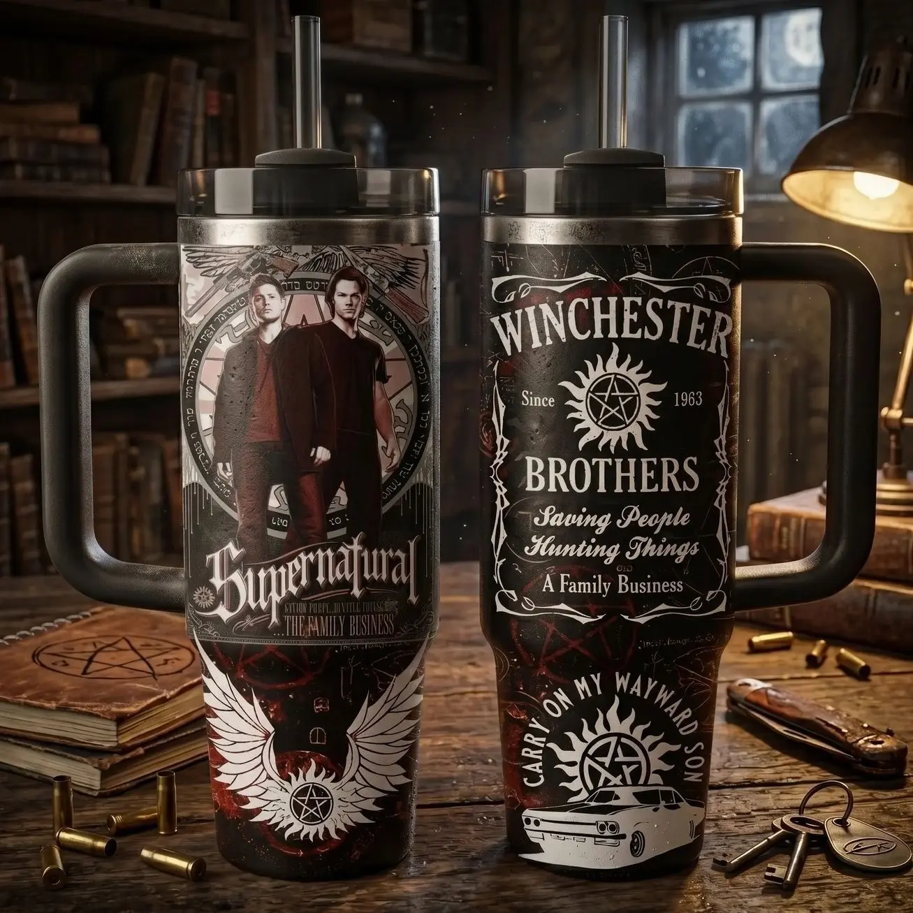 Supernatural Winchester Brothers TV Series Custom 40oz 30oz 20oz Tumbler With Handle