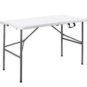 FWTI DEAL 6 Feet Foldable Table (6ft Folding Table & Tablecloth Set: ZB-6FT), Built in Carrying Handle & Alloy Steel Legs, Heavy Duty Portable for Party, Dining, Wedding, Events, Picnic, Indoor, Outdoor, Camping, Utility - White