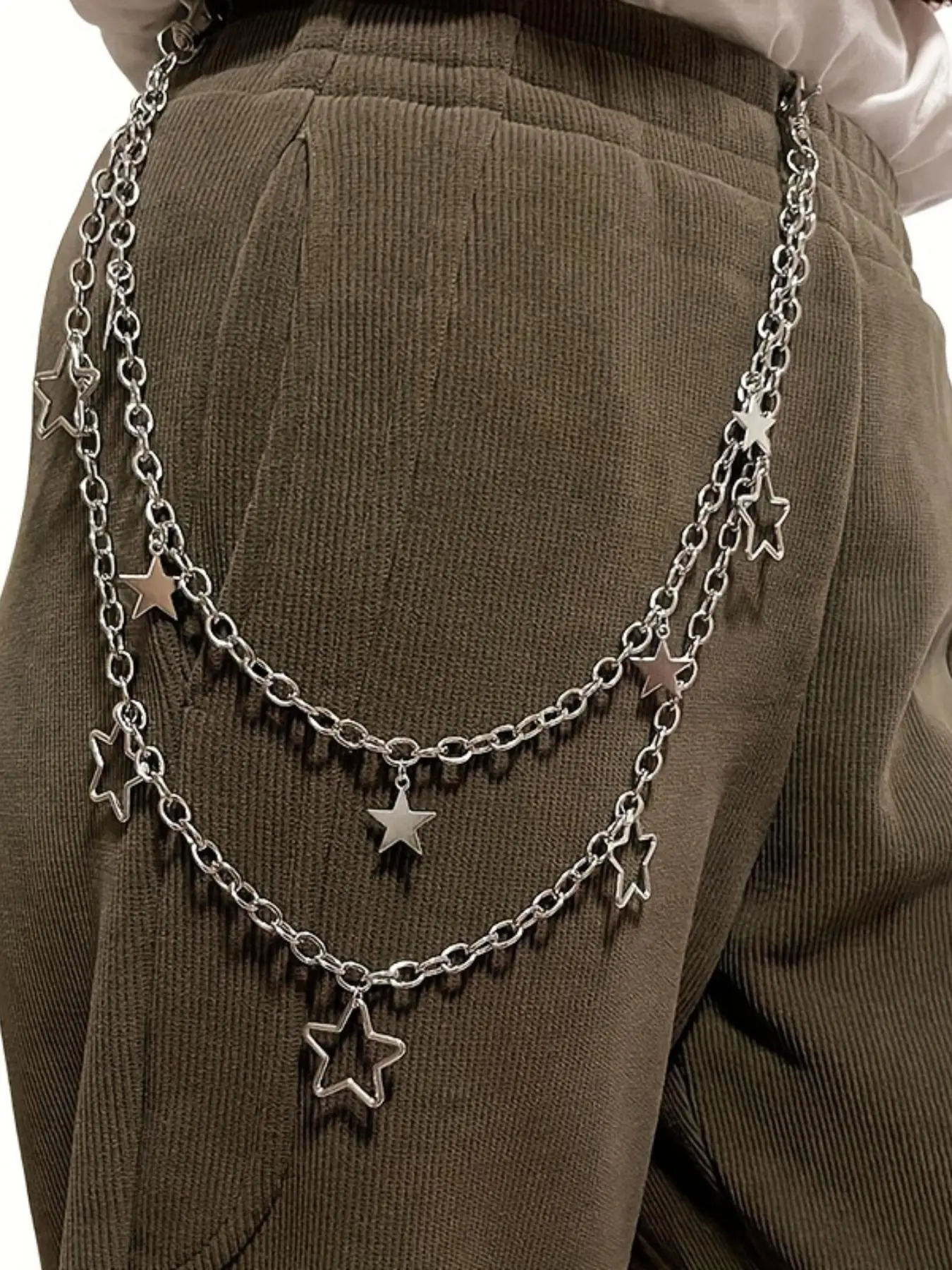 Elegant Star Detail Double Layered Chain Belt, Star Decorated Belt, Punk Style Belt, Punk Retro Alloy Waist Chain, Hip-hop Rock Waist Chain, Fashion All-match Clothes Accessories for Women and Men, Stylish Belts, Cool Belts