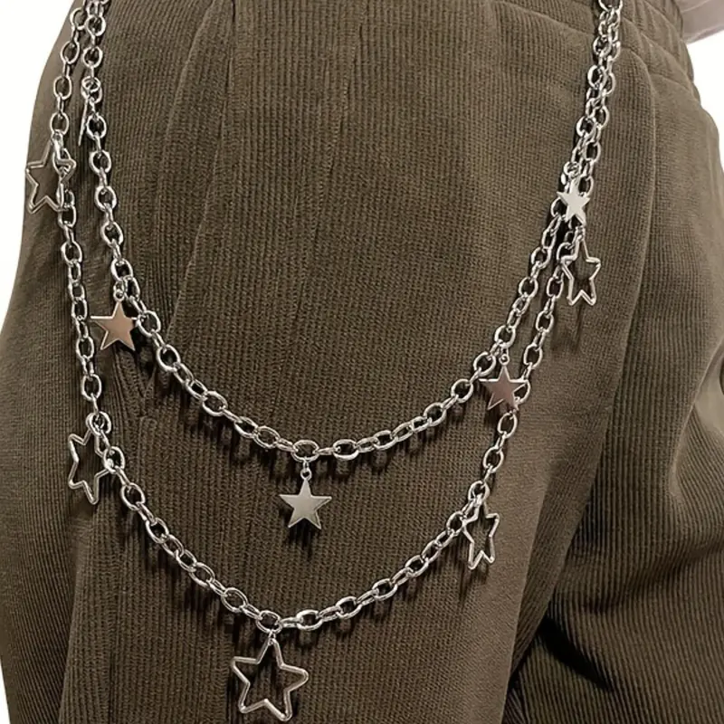Elegant Star Detail Double Layered Chain Belt, Star Decorated Belt, Punk Style Belt, New Punk Belt, Punk Retro Alloy Waist Chain, Hip-hop Rock Waist Chain, Fashion All-match Clothes Accessories for Women and Men, Stylish Belts