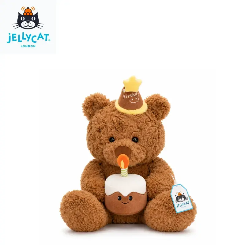 Authentic Jellycat Bartholomew Bear Birthday Plush, Soft Cuddly Teddy Bear Stuffed Animal with Party Hat, Cute Collectible Birthday Gift for Kids & Adults