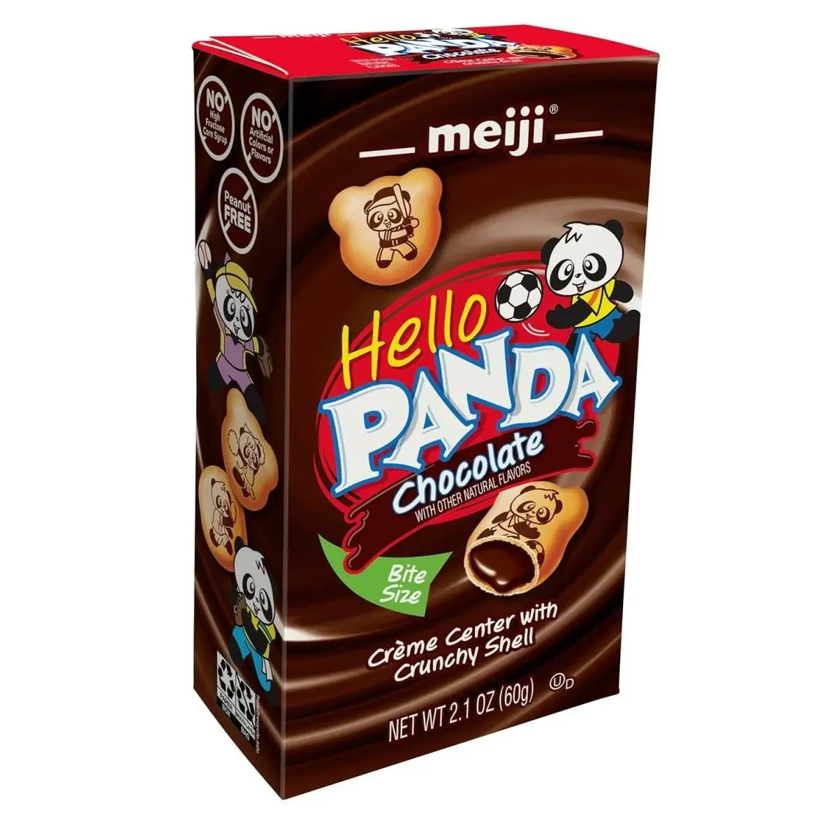 Meiji Hello Panda Chocolate Cream-Filled Biscuit Snacks, Crunchy Bite-Sized Cookies with Panda Design, 2.1oz