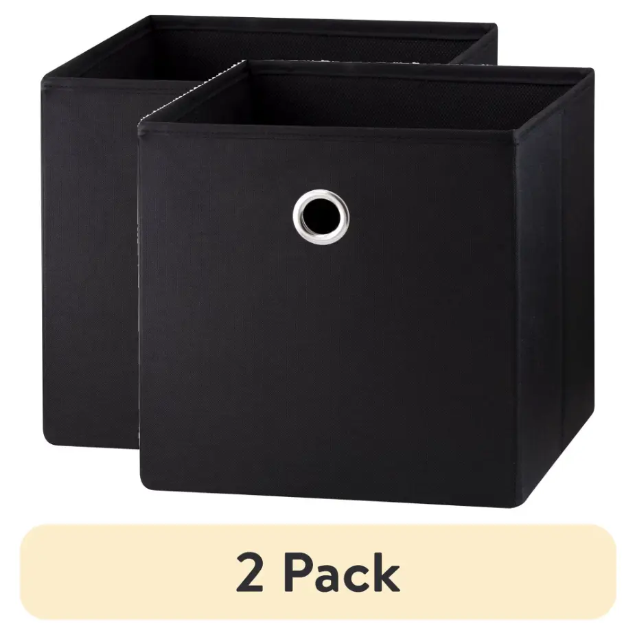 2-Pack Collapsible Fabric Cube Storage Bins, Rich Black, Foldable Storage Organizers for Shelves and Closets