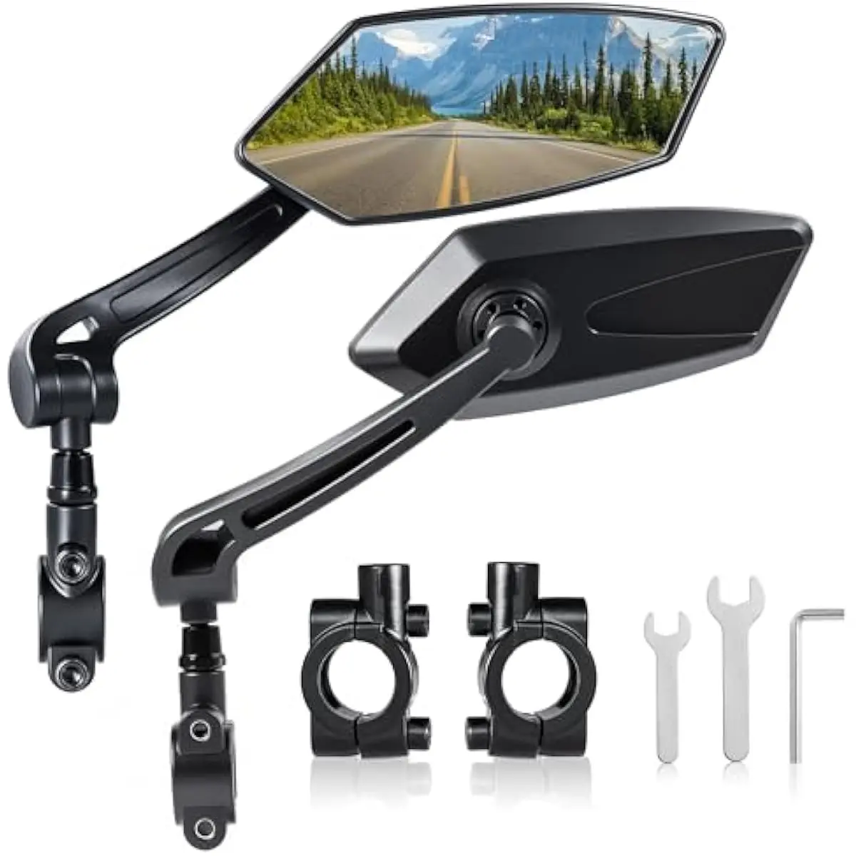 Mirror Handlebar 2pcs 360° Adjustable, Wide Rear View Mirror Bicycle Mirrors for Handlebars with Scratch Resistant Glass, Bike Rear View Mirror for Scooter, Motorcycle, Bike Accessory