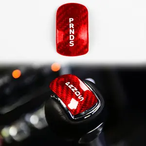 Black Gear Shift Head Knob Cover Compatible with Ford Mustang 2014 2015 2016 2017 2018 Hard Carbon Fiber. (Red)