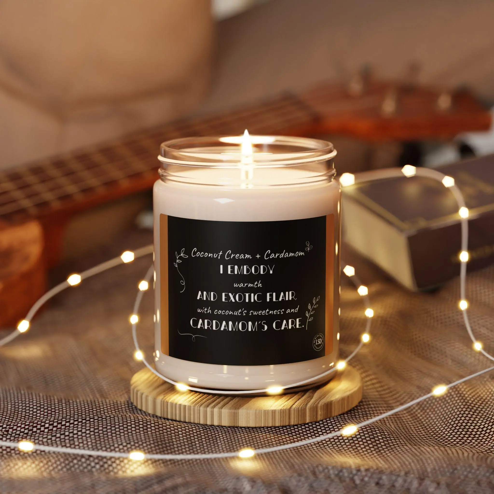Soy Candle, Coconut Cream & Cardamom Scented, 9oz, Warm & Exotic Home Fragrance, Relaxation Gift, Aromatherapy Candle, Natural Vegan Candle, Decor Ornaments