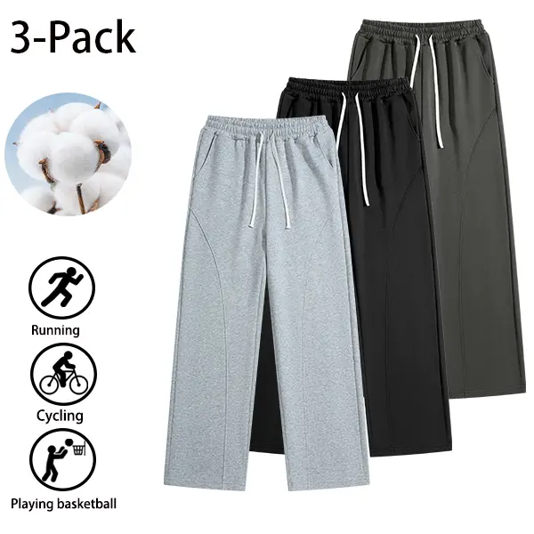 Soft, breathable cotton wide-leg sweatpants for autumn and winter—new arrival. Heavyweight (320 g), suitable for basketball, running, and gym workouts (available in 3-pack or single pack). Back-to-school activewear sweatpants.