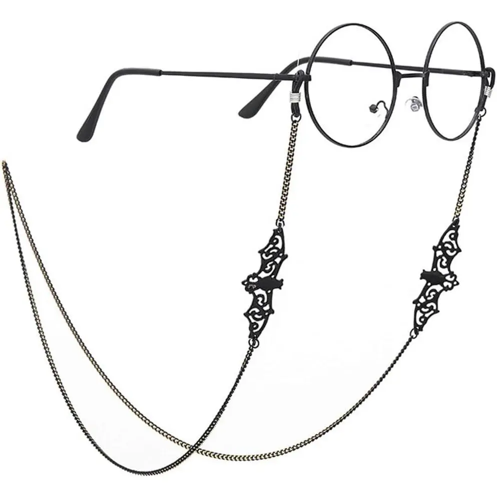 Unisex Gothic Bat Metal Eyeglass Chain, Adjustable Sunglasses Holder Clip for Halloween, Anniversary Gift with Jewelry Box, Unisex Wear, Metal Beads