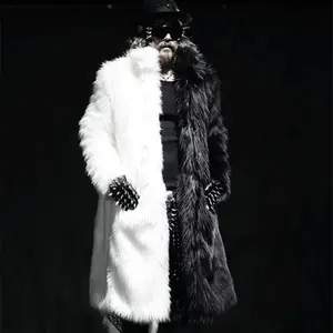 2025 New Product Customized Men's Fur Coat Medium Length Spliced long-haired Artificial  White Collar