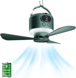 11" Camping Fan, 10400mAh USB Rechargeable Tent Fan with Remote, LED Light, Timer & 3-Speed Settings, Portable Ceiling Fan for Camping RV