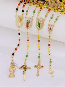 14k Beads for Spiritual Connection, Elegant Cross Design Pendant Mary Virgin Mary Jesus St Jude Santa Muerte Religious Jewelry, Perfect Gift for Faith
