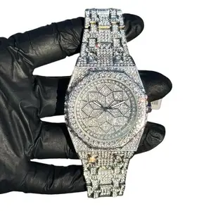 MaxBling81 Men's 44mm Stainless Steel Analog Watch - Iced, Diamond-Look, Blinged-Out, Luxurious Quartz Wristwatch with Simulated Diamond Accents, Hip Hop Luxe Fashion Jewelry Accessory, Stainless Steel Watch, Iced Quartz Watches