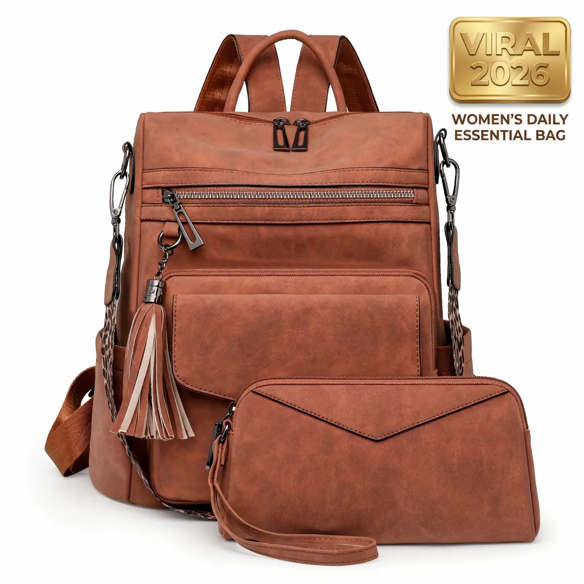 QUAWUJIE Women's Large Aesthetic Leather Multi-Pocket Gym Backpack - Multifunctional, Versatile Sports & Outdoor Accessory for Daily Sports, Travel, Daily Use, Multifunctional Backpack, Versatile Backpack
