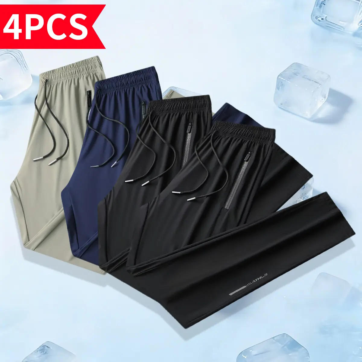 2/4 pack Men’s lightweight athletic pants, quick-dry breathable stretch track pants, elastic-waist sports pants for running, gym workouts, training—comfortable summer activewear pants, available in 2-pack or 4-pack.