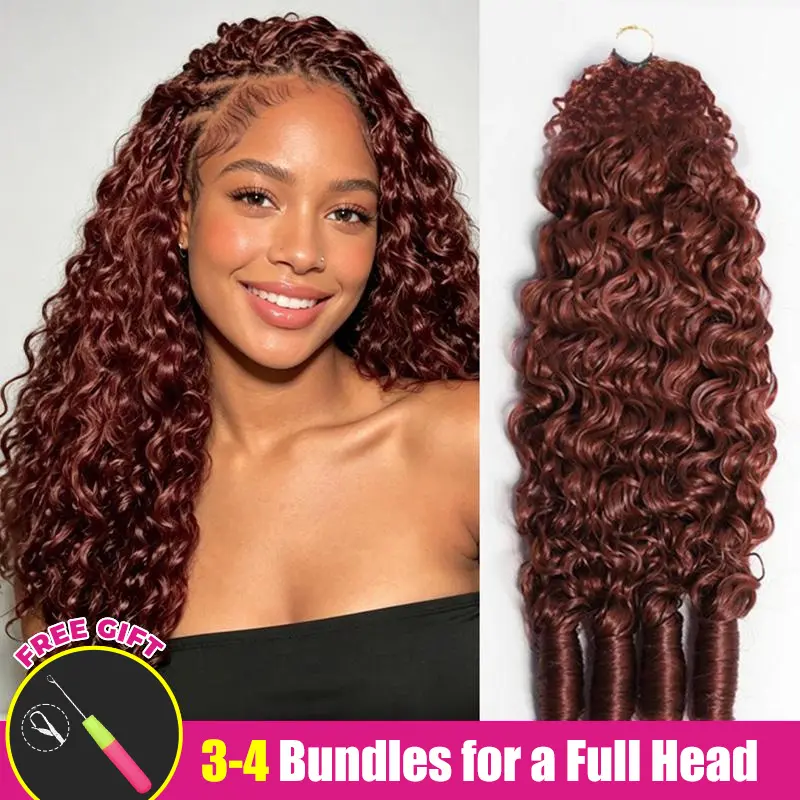 ISEE HAIR Burmese Curly Reddish Brown Crochet Braid Hair Extensions for Miracle Knots Human Hair Extensions Pre-Separated 50g/Pack (32-38 Strands Per Pack）– Knotless Boho Braids Vacation Hair #Summervibe#ISEECrochetNewArrivals,summerhairstyles