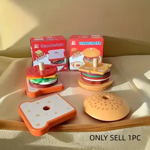Wooden Burger Sandwich Stacking Toy for Kids, Play Food, Montessori Educational Toy for Boys & Girls Aged 3-5 Years, Fine Motor Skills Development Gift