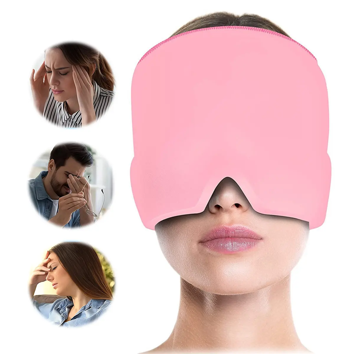 Migraine Relief Cap, Hot & Cold Headache Hat Gel Ice Pack Mask, Face Compress Heating Cooling Head Wrap for Stress, Sinus, Puffy Eyes & Hangover