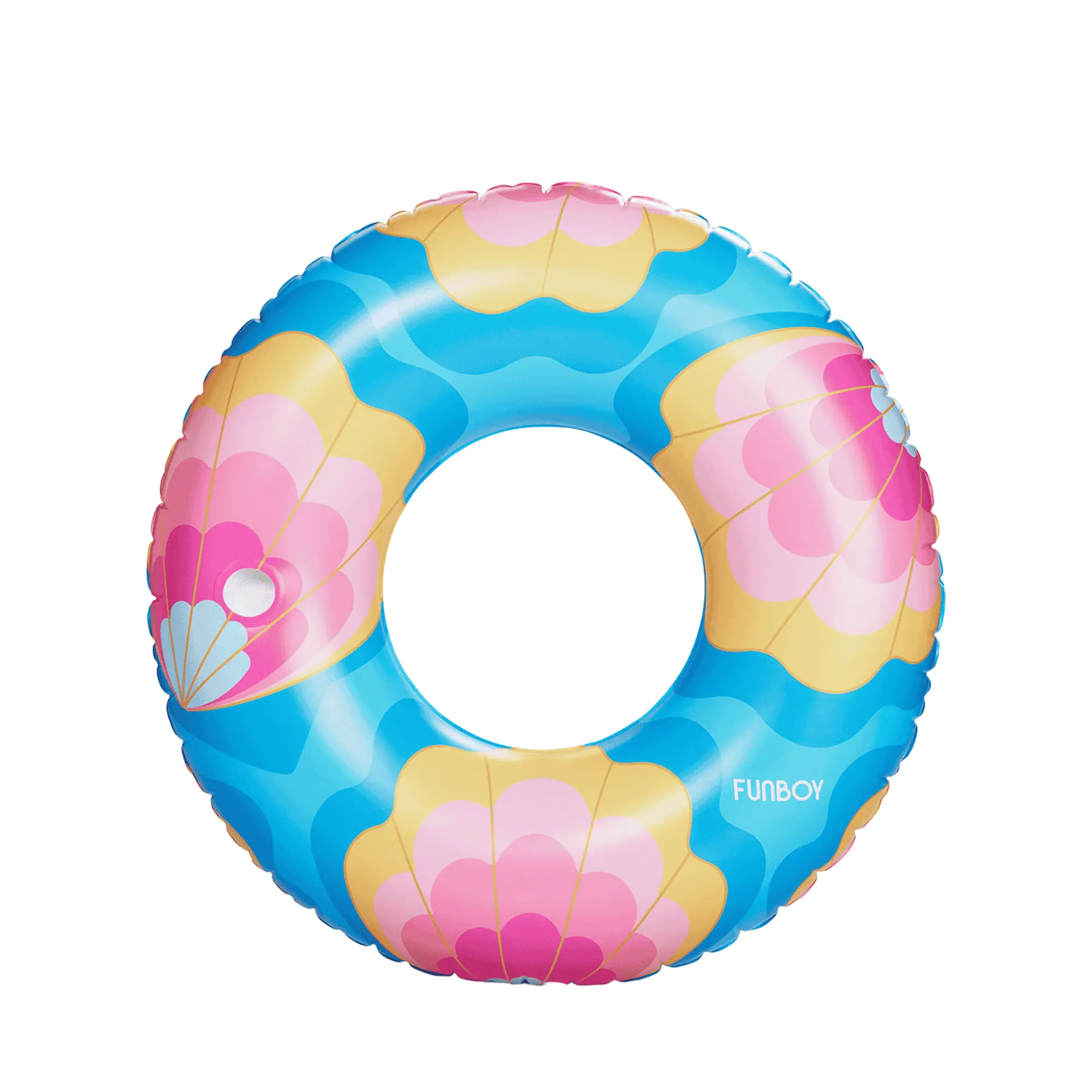 FUNBOY 50-Inch Oversized Pink Mermaid Shell Pattern Inflatable Floater for Adults - Reinforced Cup Holder, Swimming Accessories, Pool Fun Item