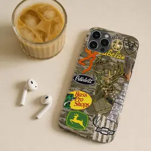 Camo Hunting iPhone Case, Deer Antler Sticker Collage Phone Cover, Outdoorsman Country Aesthetic Case, Hunting Season, Gift for Father's Day