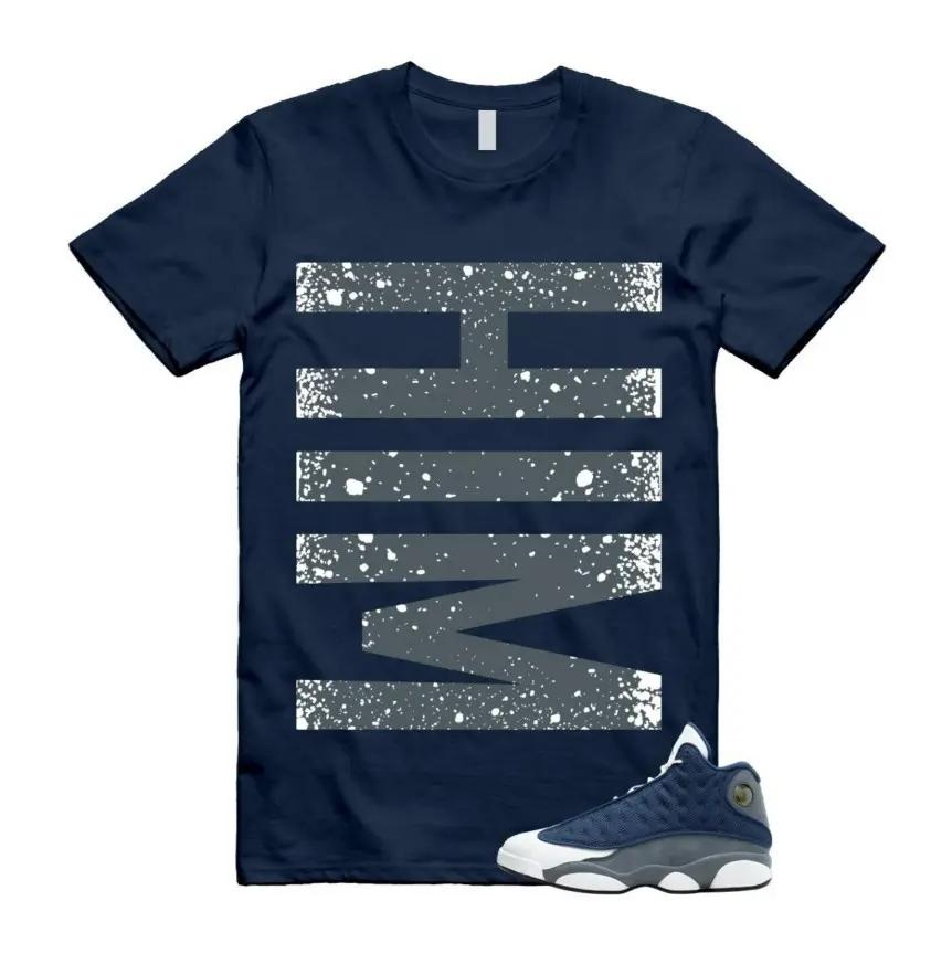Flint Grey Navy White Matching Shirt, Flint 13 Navy White Outfit Shirt, Premium Unisex Cotton Tee, Gift for Sneaker Collectors