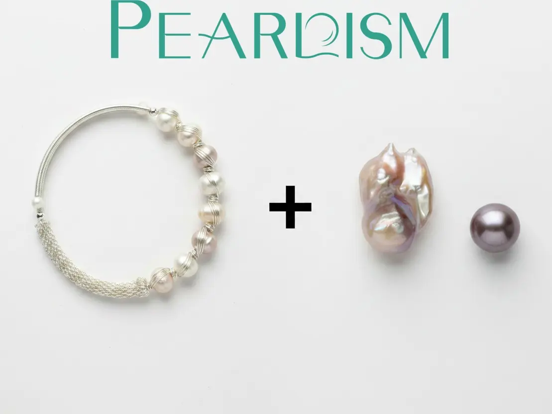 Pearl Bangle  with  Freshwater Baroque pearl gift  (1 King Pearl + 1 Edison Pearl) [Open in live]｜Freshwater  Pearl Bangle Adjustable Random Pearl Color in Jewelry
