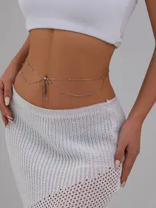 Multi-Layer Sexy Waist Chain, Metal Beaded Belt Decor, Adjustable Rhinestone Belly Chain, Bikini Party Accessory for Women