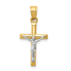 14k Two-tone 12 mm Hollow Jesus Crucifix Charm (0.51 grams)