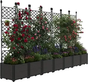 Plastic Plant Box with Metal Trellis, Raised Garden Bed with Trellis Planter for Climbing Plant Outdoor Raised Privacy Screen for Patio Balcony,Planter Box for Backyard Patio