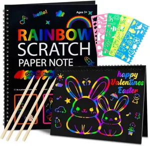 2pcs Rainbow Scratch Paper Art Set,Stuffing Easter Gifts for Kids,Scratch Paper Art Crafts Back to School Classroom Teacher Supplies Easter Basket Stuffers Game Party Favors Activities Toys for Boy Teen Girls Ages 3-12 Years Old 2Pack