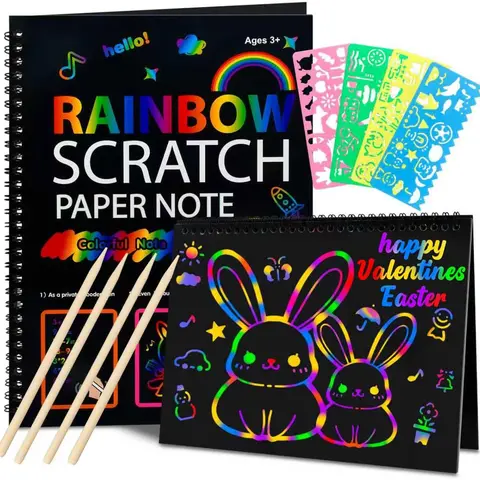 2pcs Colorful Paper Material Rainbow Scratch Paper Art Set, Easter Basket Stuffers for Kids Ages 3-12, Back to School Classroom Teacher Supplies, Arts & Crafts Educational Toys