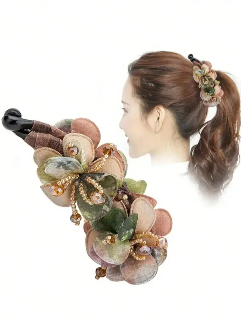 Elegant Flower Banana Hair Clips for Women, Non-Slip Classic Banana Barrettes, Comfortable Hair Styling Accessories for Daily Wear, Wedding & Prom