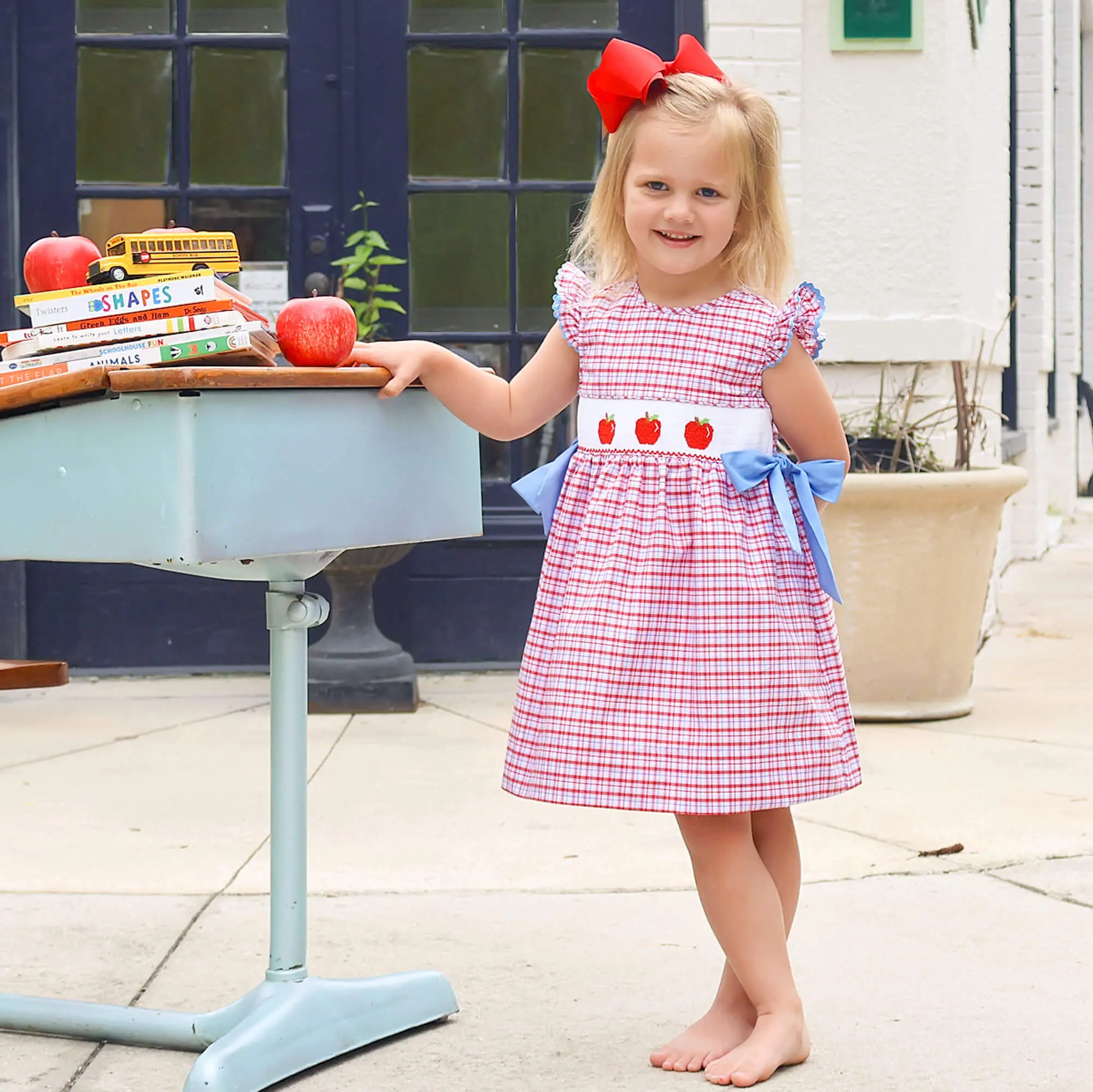 Apple Smocked Red Plaid Beverly Dress - Back to School Outfit for Girls