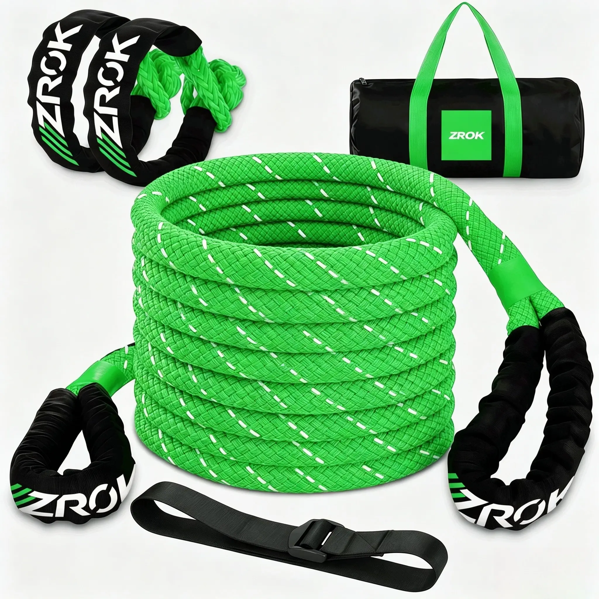 ZROK Kinetic Recovery Tow Rope Kit, 48000lbs Heavy-Duty Durable Nylon Stretch Snatch Strap with 2pcs Soft Shackles for Offroad Vehicles, SUVs