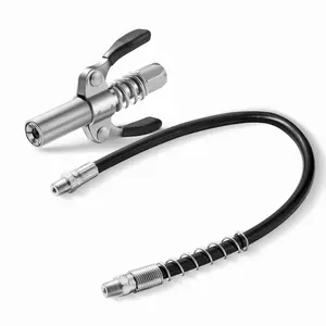 6-Jaw Locking Grease Gun Connector, Universal Nozzle for Manual/Pneumatic/Electric Guns, Leak-Free & One-Handed Operation in Tight Spaces, Up to 10000 PSI,includes 1PCS 12" Spring Flex Grease Gun Hose.