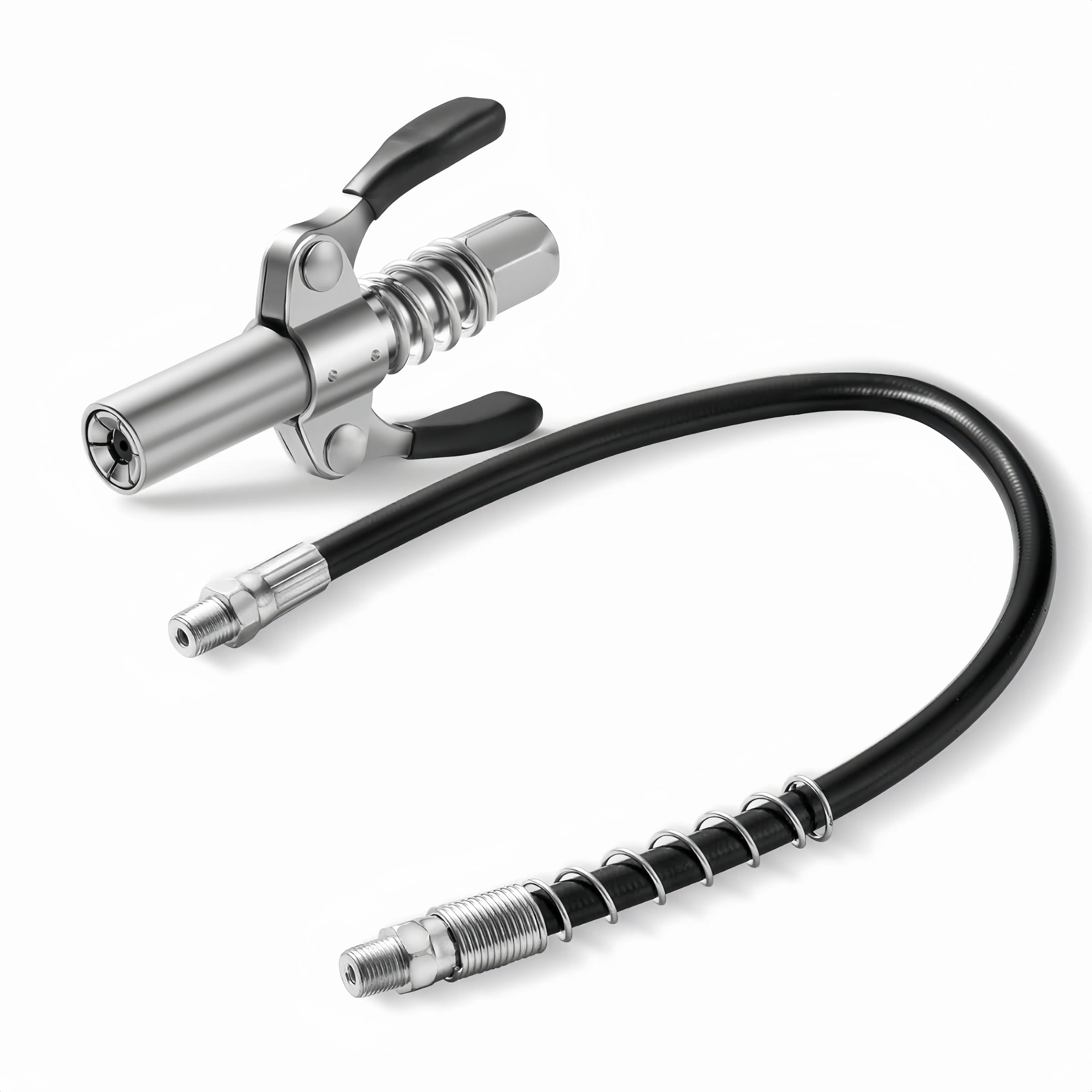 6-Jaw Locking Grease Gun Connector, Universal Nozzle for Manual/Pneumatic/Electric Guns, Leak-Free & One-Handed Operation in Tight Spaces, Up to 10000 PSI,includes 1PCS 12" Spring Flex Grease Gun Hose.
