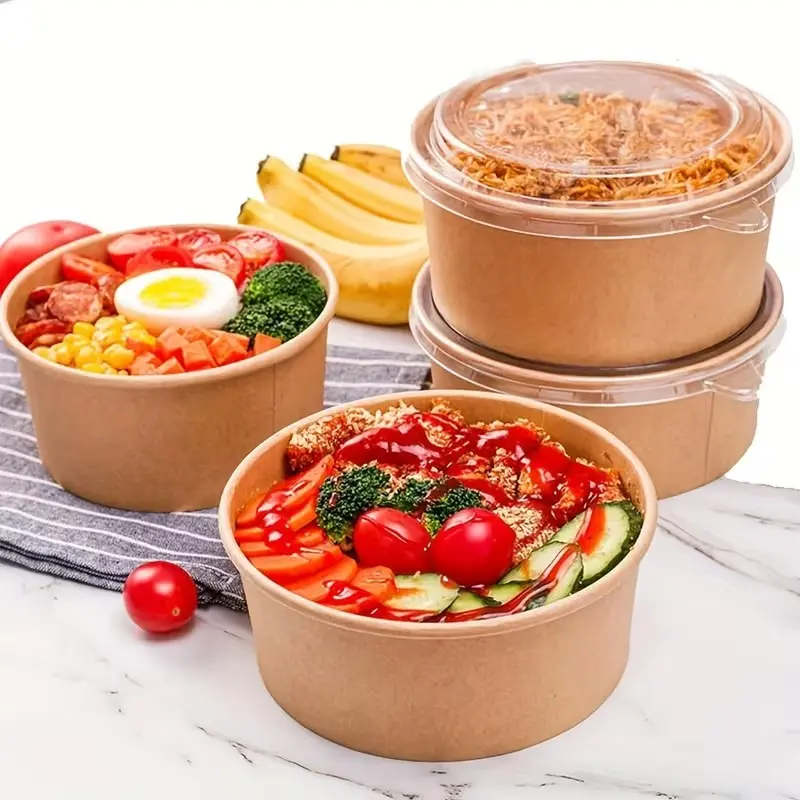 36oz/1000ML Kraft Paper Bowls with Lids, Disposable Meal Prep Containers, Disposable Tableware, Bulk Packaging, Microwave Freezer Safe, Party Supplies for Holidays