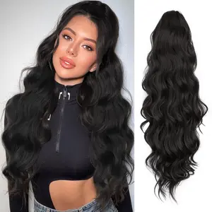[ORSUNCER HAIR] Ponytail Extension 26 Inch Long Wavy Claw Ponytail for Women Dark Brown Pony Tail Hair Extension Synthetic Ponytail Hairpiece for Daily Use