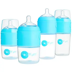 PopYum Baby Bottle Starter Set for Breast and Formula Feeding, 4-Pack, Blue, 2x 5oz Bottles (150ml) + 2x 9oz Bottles (260ml)