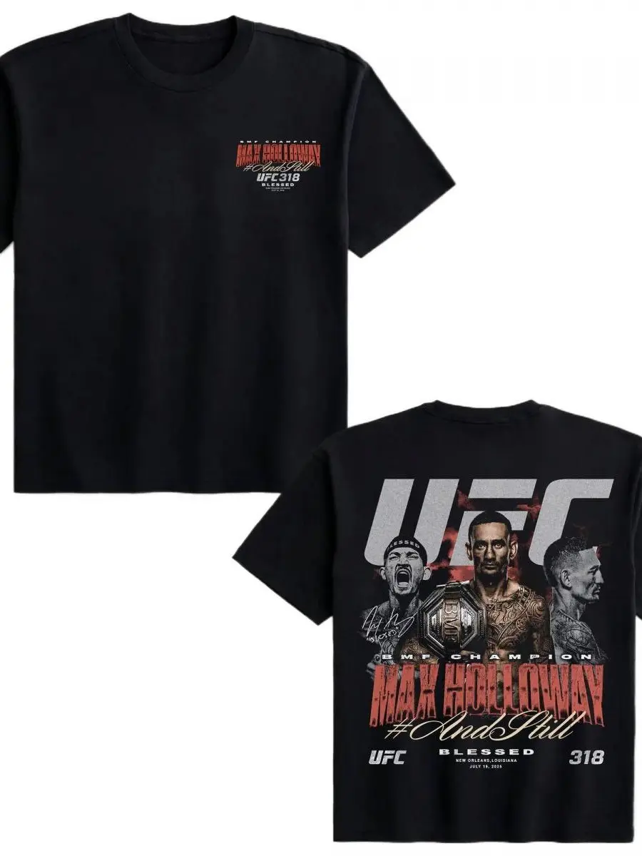 [Sale Up To 50%] Women's UFC Max Holloway UFC 318 Champion Graphic T-Shirt - Soft Cotton, Short-Sleeve, Round Neck, Affordable Fashion for Thanksgiving, Easter, Valentines Day, Plants-Themed Occasions, Casual Streetwear Gym Apparel