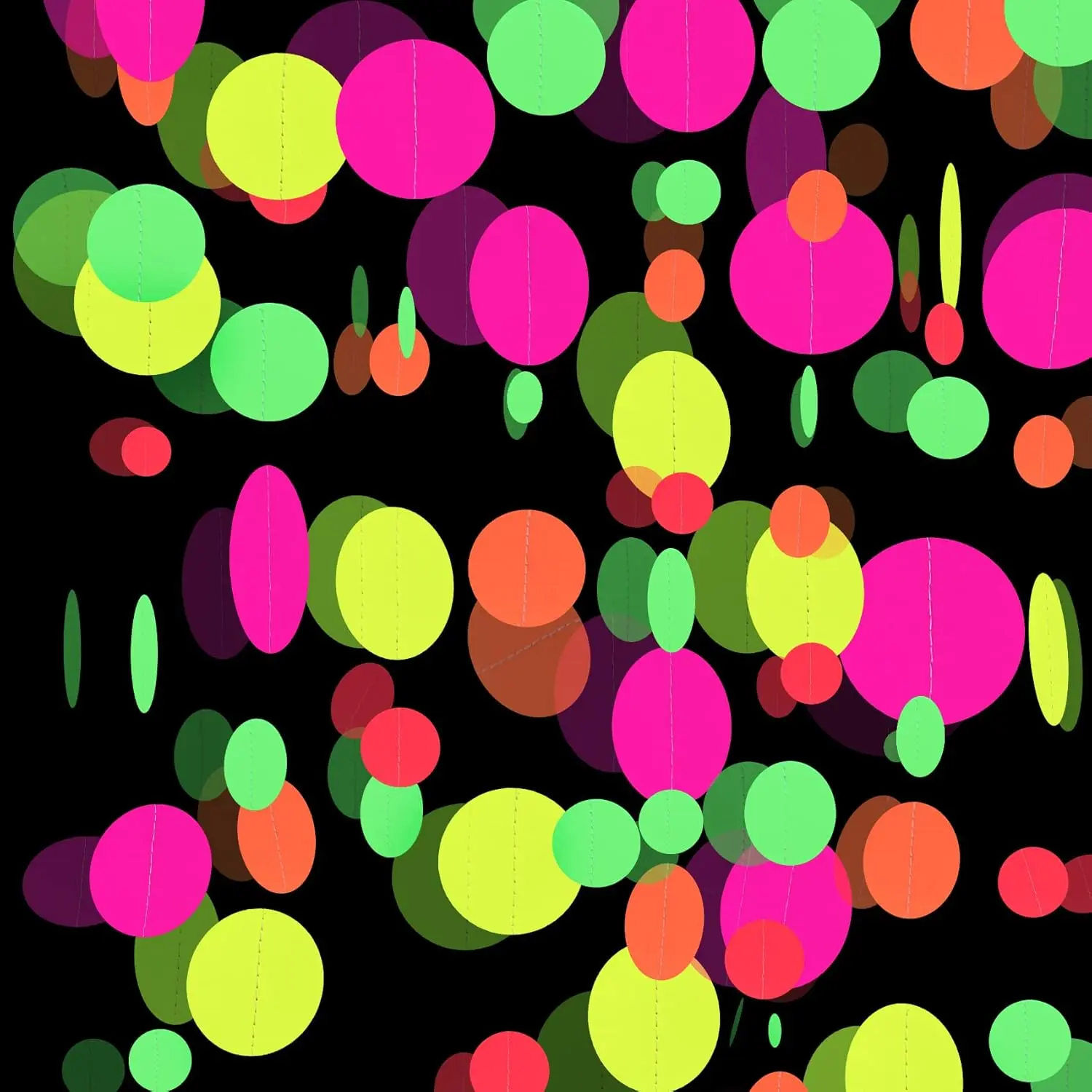 6-Color Mixed Round Dot Neon Garland - 108ft Smooth Lightweight Durable Synthetic Paper, 1.97in UV Blacklight Reactive Fluorescent Circle Dots, Glow-in-the-Dark Multi-Size Hanging Streamers Banners (6 Packs) for Neon Party, Wedding Decorations