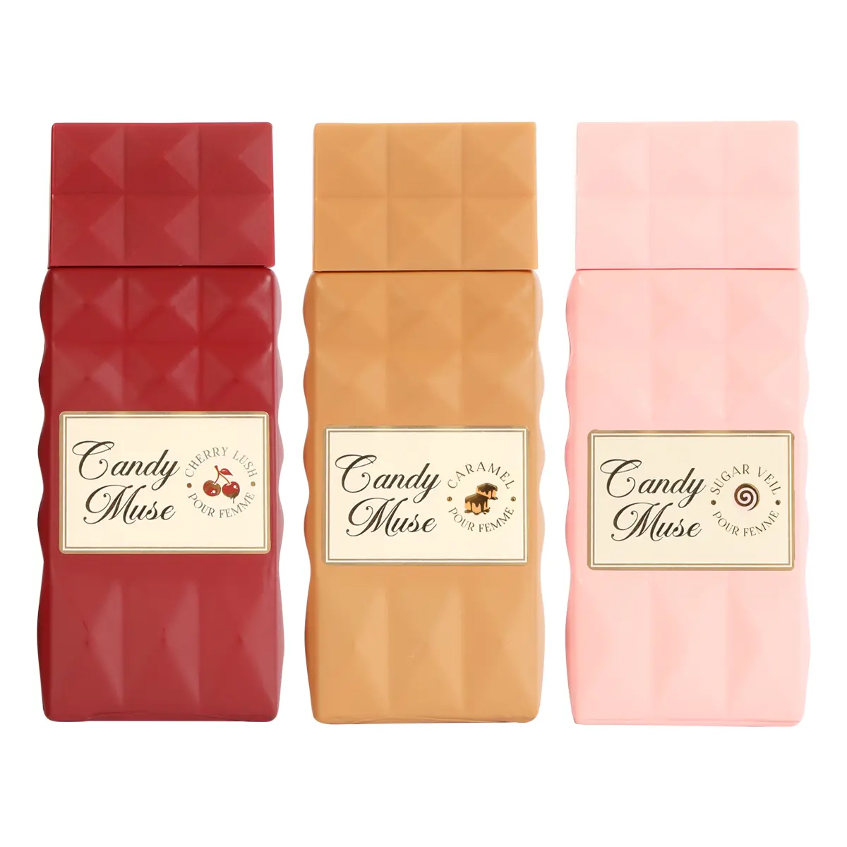 Trio Bundle of Marxzelle Designer Perfumes Candy Muse Cherry Lush and Caramel and Sugar Veil Pour Femme Eau De Parfum Vaporisatuer Natural Spray 100Ml 3.4fl.oz.