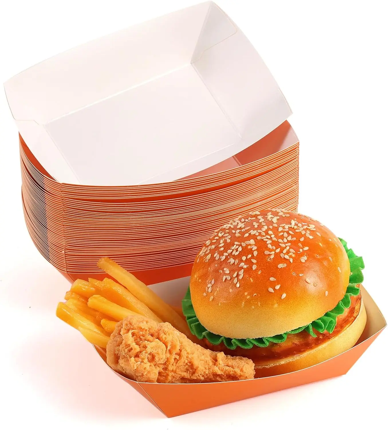 50 count 2lb Paper  Boat Trays DisposableSnack TrayFood Trays for Snack  Hot  Taco Popcorn Picnic party WeddingConcession Stand Supplies (Orange)