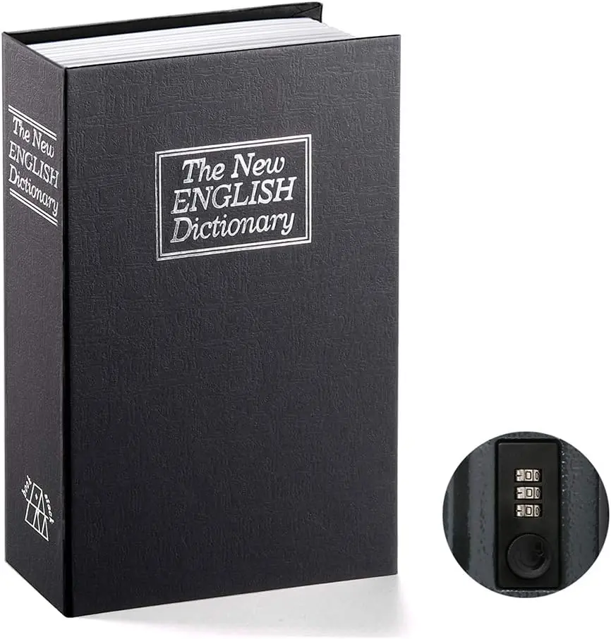 Book Money Box with Password Lock, 1 Count Hidden Secret Storage Box, Safe for Cash, Jewelry, Passports, Valuables, Secure Lock Box for Home, Office, Travel, Mechanical Box