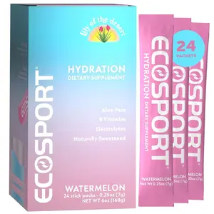 Watermelon Electrolyte Powder Packets for Instant Hydration with Vitamin C B Vitamins and Aloe Vera 24 Count Single Serve Sugar Free Water Flavoring Sticks for Workout Recovery Travel Hiking and Immune Support Wellness
