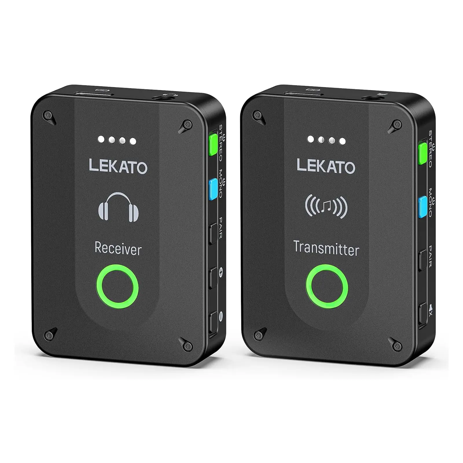 LEKATO Upgraded 2.4G Wireless in Ear Monitor System MS-2 for Stage, Stereo IEM System Low Latency with Transmitter Beltpack Receiver Auto-Pairing