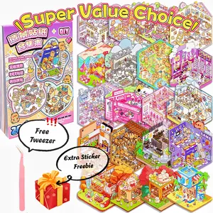 [Top Value Pick Sticker Scene Books] 10/20 Scenes in 1 Book, Tweezer and Extra Sticker Freebie Included, Miniature Room Sticker Pack, DIY Cute Stickers, Cartoon Sticker, Girly Favorite Gifts, Artistic Craft, Screen-Free Activity, Bedtime Routine