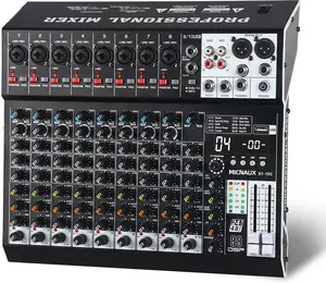 Audio Mixer 10 Channel Professional Sound Mixer Console with 99 DSP Effects, Mixing Board DJ Mixer w/USB, Bluetooth, 48V Power Supply, PAD Button for Recording Karaoke PA Drum Live Music Bluetooth USB 12-Channel Mixer